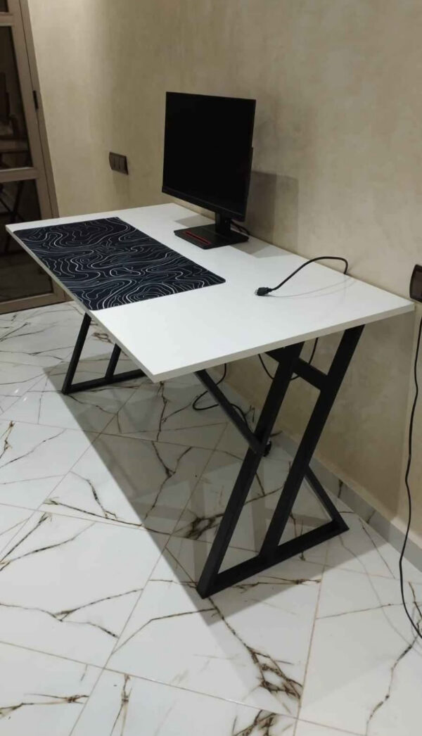 White Geometric Desk – Modern Elegance for Work & Gaming - Image 3
