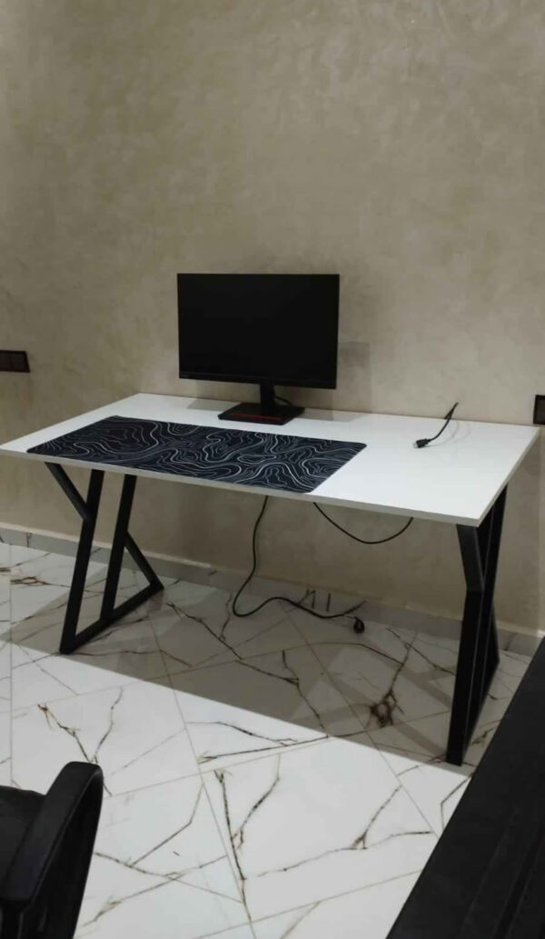 White Geometric Desk – Modern Elegance for Work & Gaming - Image 4