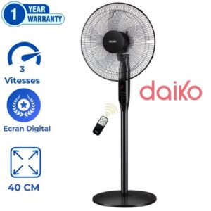 Daiko Ventilateur - Ecran Digital - 40 cm - 3 vitesses avec grille de protection et rotation.